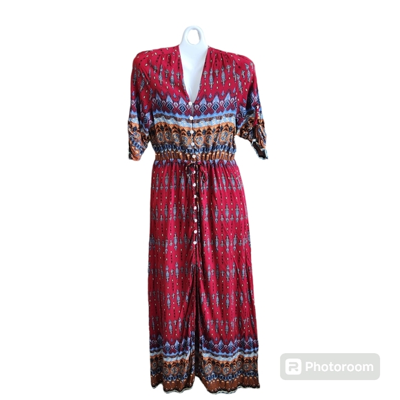 R. Vivimos Southwestern Aztec Print Button-Up Flowing Feminine Maxi Dress L - Picture 15 of 15